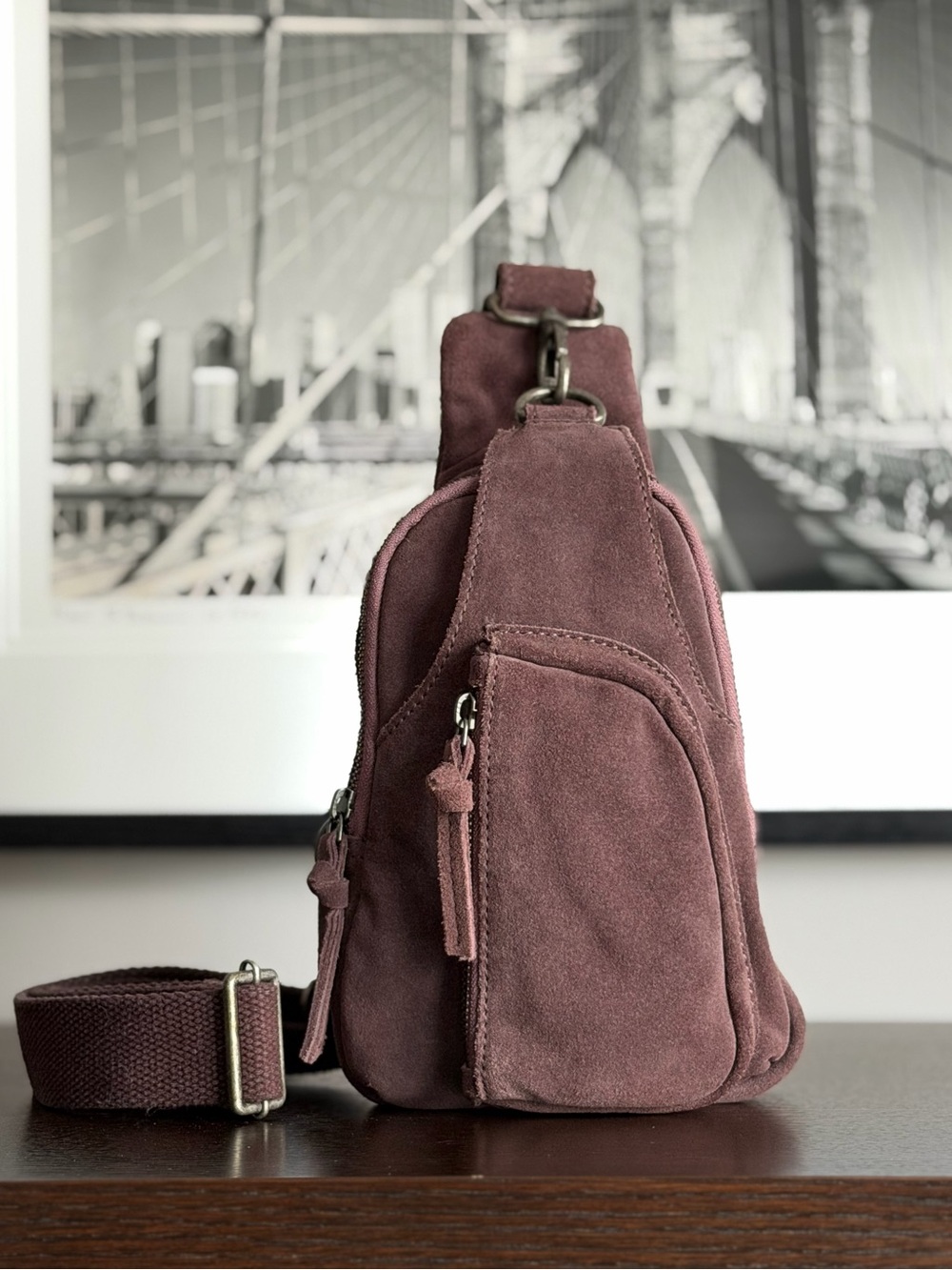 Free People Suede Sling Bag - Mauve Plum - Picture 9 of 9